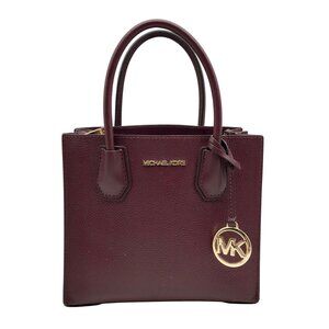 Michael Kors Burgundy Pebbled Leather Mercer Convertible Satchel